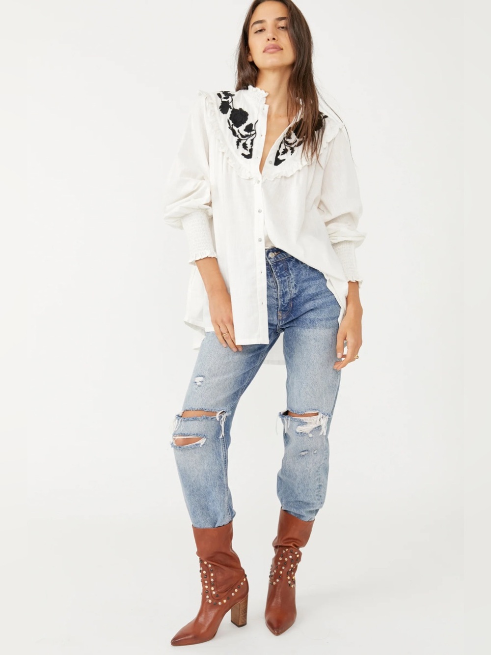 Free People Rose Vines Embroidered Top